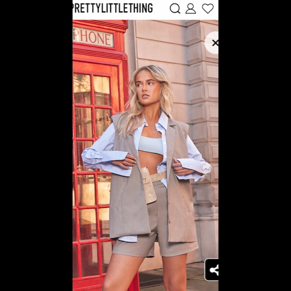 PRETTYLITTLETHING beige coloured sleeveless blazer with shoulder pads